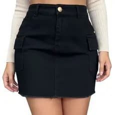 Saia Cargo Jeans Feminina Com Lycra Cintura Alta – Moderna & Confortável