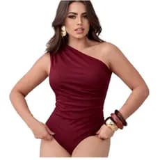 Body Feminino  Elegante Mula Manca Um Ombro Só Suplex Elegante Ajustado Drapeado Premium