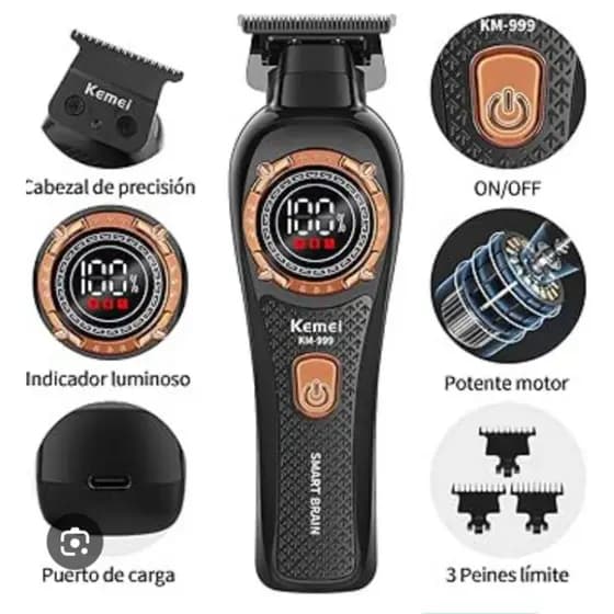 Máquina de Acabamento Kemei KM-999 Profissional Sem Fio DLC T-Blade Zero Gap com Display LED – 7000 RPM 180 Minutos