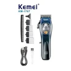 Máquina de Cortar Cabelo Kemei KM-1767 Profissional Sem Fio Motor Magnético 9000 RPM DLC Blade LCD – 2500mAh 90 Minutos