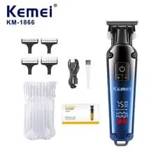 Máquina de Cortar Cabelo Kemei KM-1866 Profissional Sem Fio USB Recarregável com Display LCD – T-Blade 7500 RPM