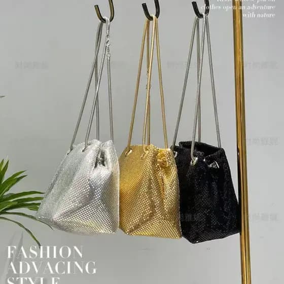 Bolsa feminina de chapa de alumínio, bolsa mensageiro, bolsa de balde brilhante, bolsa de ombro WT188-15