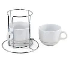 Kit 2 Xícaras de 180ml e Suporte de Metal