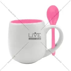 6 Caneca Branca Belly com Colher e interno Rosa