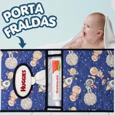 Necessaire Porta Fraldas Lenço Umedecido Bebê Estampa Astronauta Marinho Premium Menino