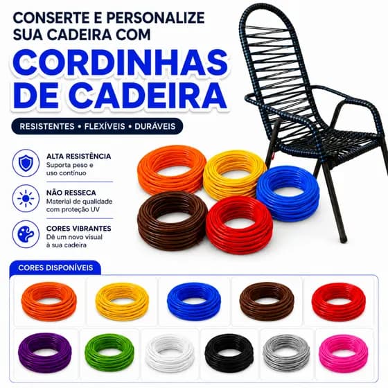 Cordinha Cordão Cadeira Espaguete Premium Colorida 1Kg Pvc Alta Resistência Praia Varal Multiuso