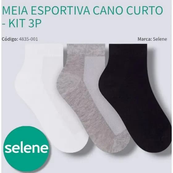 Kit 3 Pares Meia Selene Original Soquete / Sapatilha Cano Curto | Algodão | Infantil e Adulto | Cores e Tamanhos