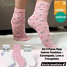 Kit 3 Pares Meia Feminina Derby Algodão Estampada | Conforto Diário | Envio Rápido