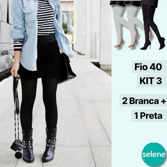 Kit 3 meia calça fio 40 2 branca e 1 preta envio imediato