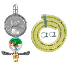 Registro Regulador Gás Aliança 505/01 com Manometro + Mangueira 2 metros + Abraçadeiras Kit Completo