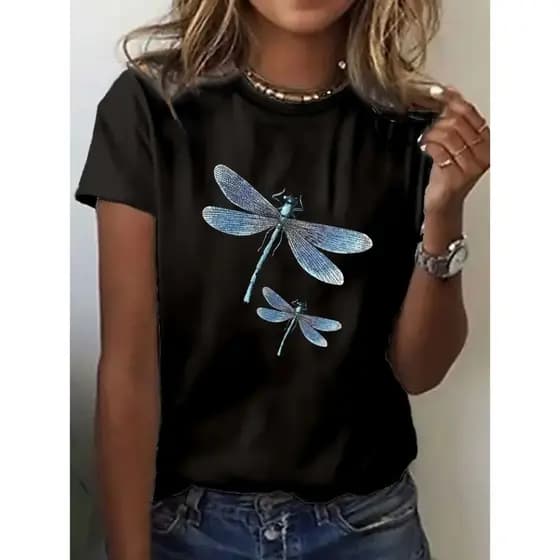 Camiseta Feminina em Algodão T-shirt Libélula
