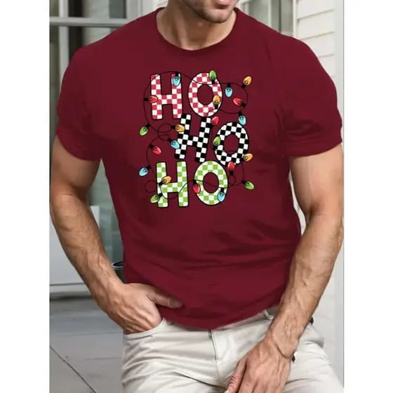 Camisa Camiseta Masculina Natal 100% Algodão Fio 30.1 Blusa Manga Curta Ho Ho Ho