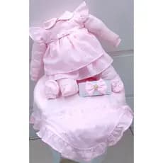 Kit Saída De Maternidade Menina Vestido 5 Peças Laise Rosa