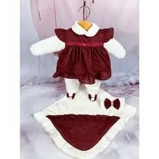 Kit Saída De Maternidade Menina Vestido 5 Peças Laise Bordo Vinho