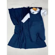 Kit Saida Maternidade Menino Bebe Tricot Azul Marinho Jardineira