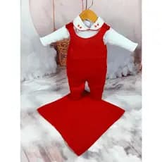 Kit Saida Maternidade Menina Bebe Tricot Vermelho Jardineira