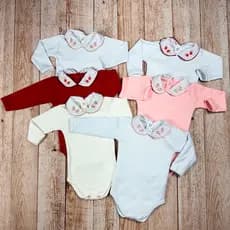 Kit 3 Body Bebe Menina Recem Nascido Gola Bordada