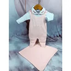Kit Saida Maternidade Menina Bebe Tricot Rosa Jardineira