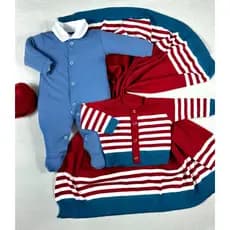 Kit Saida Maternidade Menino Bebe Tricot Vermelho