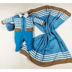 Kit Saida Maternidade Menino Bebe Tricot Azul
