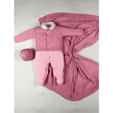 Kit Saida Maternidade Menina Bebe Tricot Rosa