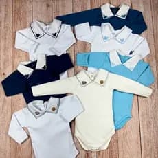 Kit 2 Body Bebe Menino Recem Nascido Gola Bordada