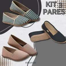 Kit 3 Pares Sapatilha Feminina Macia Leve Confortável