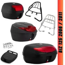 Bagageiro Biz 125 + Baú Bauleto 45 35 28 Litros 2006 2007 2008 2009 2010 2011 Preto Cromado Aço