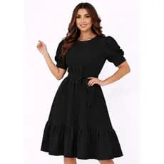 Vestido Feminino Moda Evangelica Com Babado  Rodado Manga