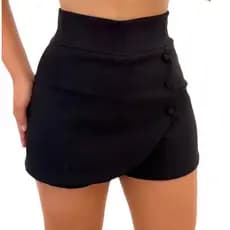 Short Saia bengaline 3 botões Bermudinha Bengaline Feminino botões cobertos