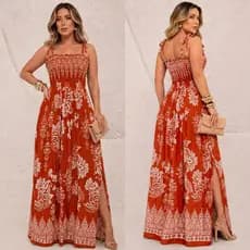 Vestido longo moda cristã feminino em Viscose/Viscolinho casual de alça Muito Lindo com elástico.