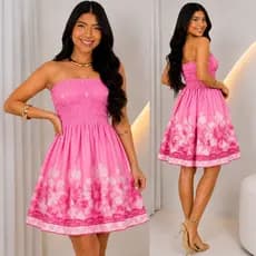 Vestido Feminino  Floral Curto com Lastex Tomara Que Caia Verão Promoção