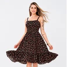 Vestido Viscose Alça Regular Feminino Soltinho Leve Casual Moda Verão Confortável