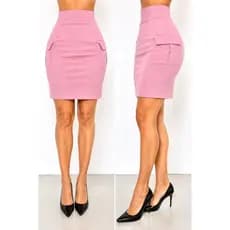 Saia Secretaria Cargo Midi com Elastano Feminina Elegante Cintura Alta com Bolsos