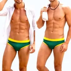 Sunga Seleção Brasileira Masculina Verde e Amarela com Forro – Moda Praia Verão- Lateral 8cm