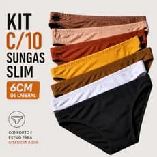 Kit c/10 Sungas Masculina  Slim 6cm de Lateral - CORES SORTIDAS