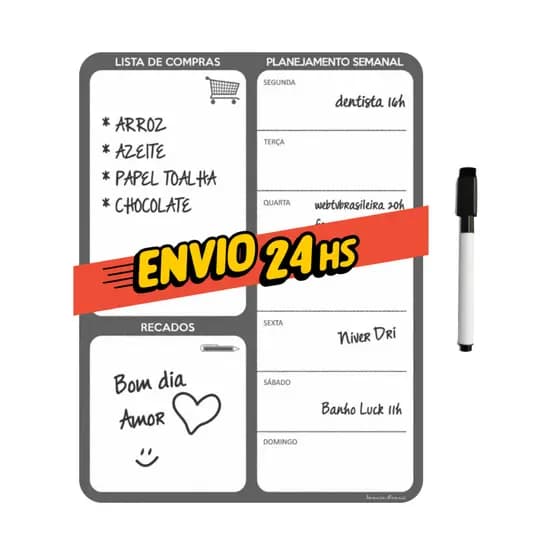 Lousa Planner Magnético Semanal Geladeira - Casa - Organizador Lembretes Recados Notas - 2 Canetas
