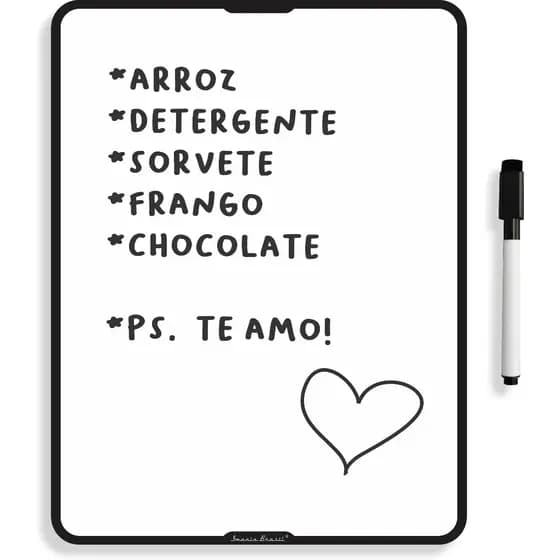 Imã Lousa Branca Geladeira - Caneta Com Apagador Magnética - 19x25 cm - Lembrete Recado Organização