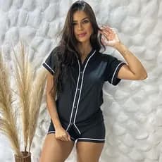 Pijama Americano Curto Botões Blogueira Baby Doll