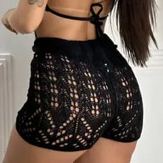Shorts Feminino Trico Saida De Praia Piscina Moda Blogueira