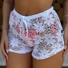 Shorts Curto Saída de Praia Feminino Transparente Verão