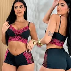 Conjunto De Baby Doll Bicolor Cropped Sensual