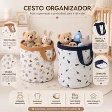 Cesto Organizador Brinquedos ou Roupas em Tecido 100% Algodão 35Cm Menino Varias Estampas
