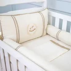 Kit Berço Americano Cavalinho Linho Luxo Bege 100% Algodão Bordado Menino Enxoval de Bebê