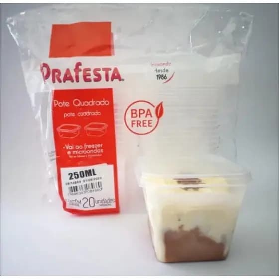 Pote Quadrado 250ml c/20 Unid. Prafesta