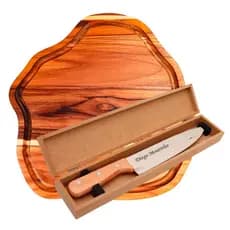 Kit churrasco personalizado com tabua de madeira nobre faca e estojo