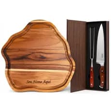 Kit Churrasco Cozinha Moderna Madeira com Garfo e Faca Personalizados