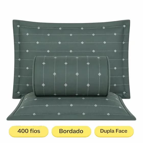 Colcha Cobre Leito Lotus 400 Fios Matelado Bordado com porta Travesseiro EDDI Casa