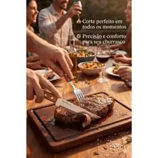 Jogo Talheres Churrasco Aço Inox Madeira 6 Peças Facas Outback Garfos Jumbo Resistente Cozinha Mesa