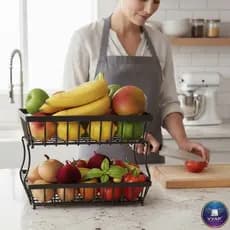 Fruteira Metálica 2 Andares Preta – Organizador de Frutas Bancada Cozinha